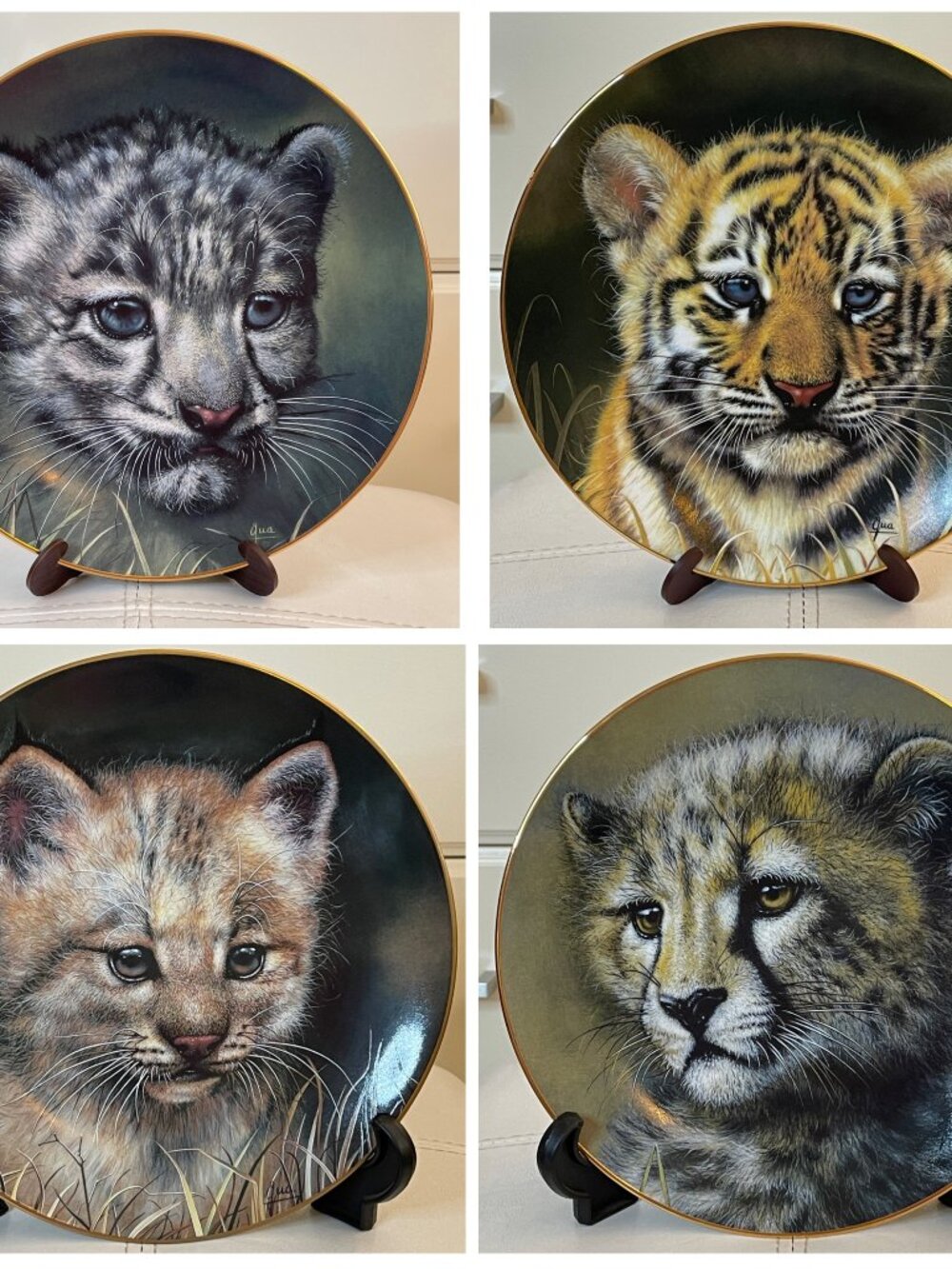4 Vintage Princeton Gallery Cubs of the Big Cats 8in Collectible Plates